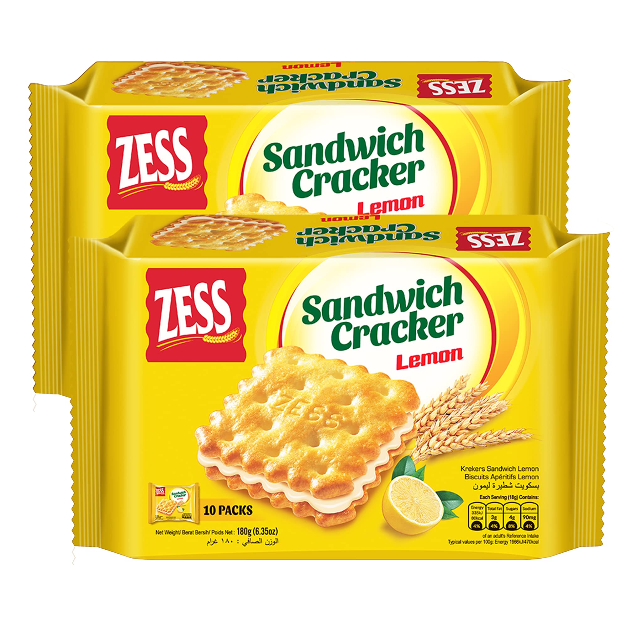 Zess Wheat Flour Snack Sandwich Cracker Cookie, Lemon. Low Calorie, Asian, 180g 6.4oz. 2 Pack
