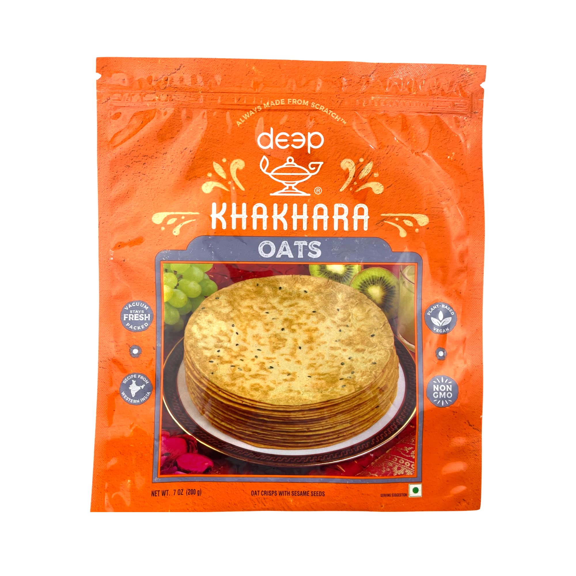 Deep Oats Khakhara - 7 oz | 100% Natural Ingredient & Spices | Thin & Crispy | Traditional Gujrati Indian Tasteful & Healthy Ready to Eat Snack | Hygienically Vacuum Packed | Serve with Tea & Coffee