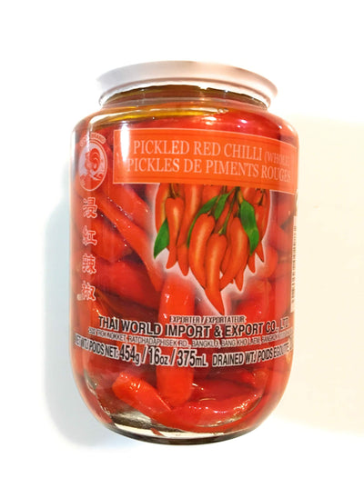 Cock Brand pickled Red Chili( Whole)16 Oz-2 Pack 浸紅辣椒