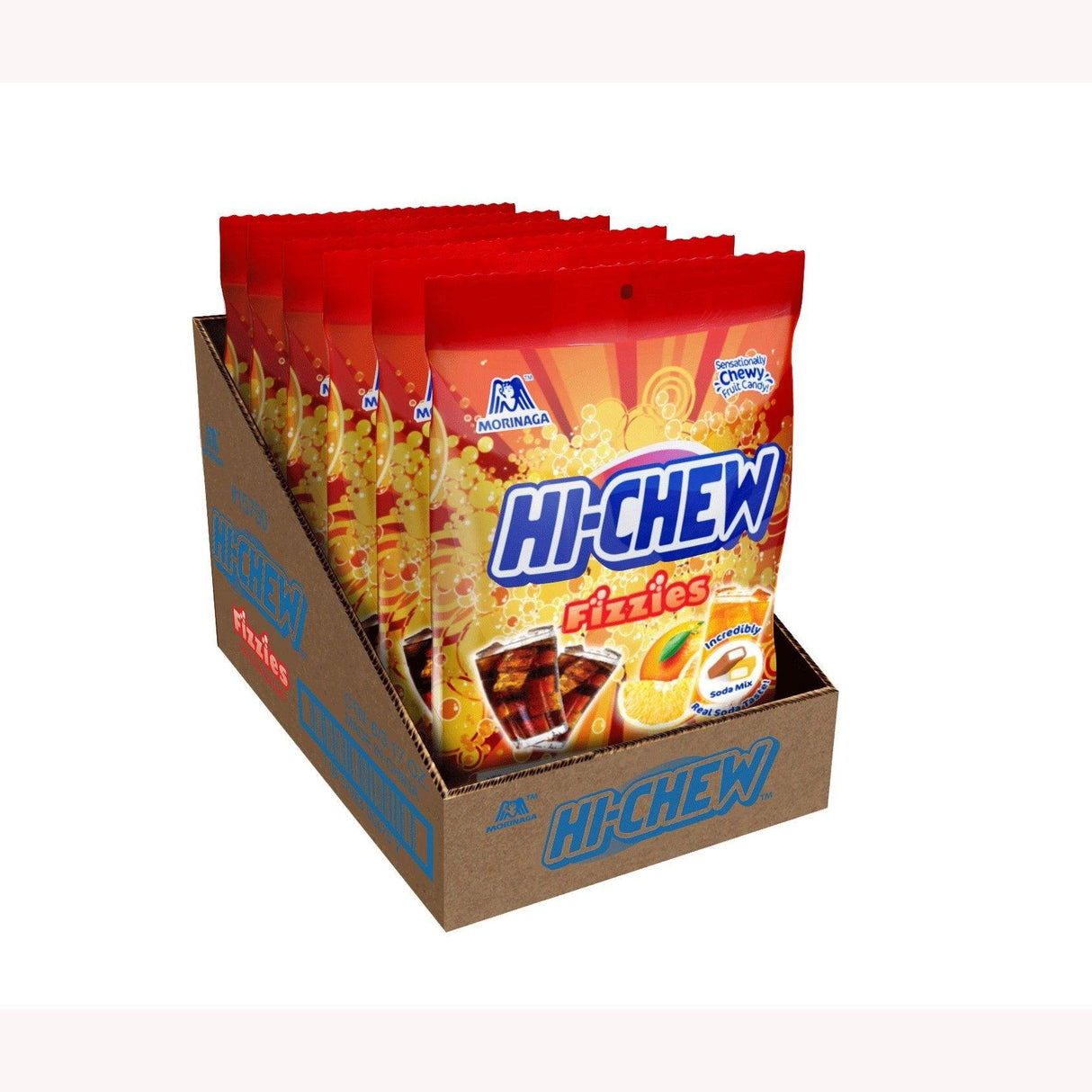 Hi Chew Fizzies Cola and Orange Soda Mix Chewy Candy - Display, 3.17 Ounce Peg Bag -- 6 per case. - Mighty Depot