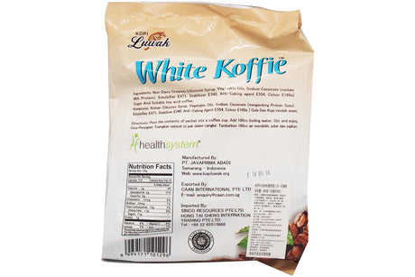 Kopi LUWAK LOW ACID, 100% Pure Wild & Orgranic Civet Coffee, Instant WHITE KOFFIE (3 in1) 20 gram (Case of 10 Bags/200 Sachets) - Mighty Depot