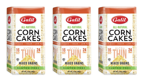 Galil Ultra-Thin Corn Cakes with Mixed Grains Pack of 3 |All-Natural, Non-GMO, Low Fat, Gluten-Free Corn Cakes with Buckwheat, Millet, & Amaranth 3.5 Ounce - Mighty Depot