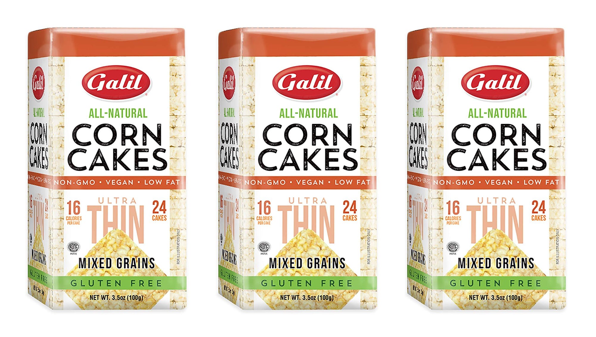 Galil Ultra-Thin Corn Cakes with Mixed Grains Pack of 3 |All-Natural, Non-GMO, Low Fat, Gluten-Free Corn Cakes with Buckwheat, Millet, & Amaranth 3.5 Ounce