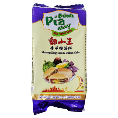 Banh Pia Chay Musang King Durian & Taro 4 Individually Wrapped Cake Snacks 2 Pack