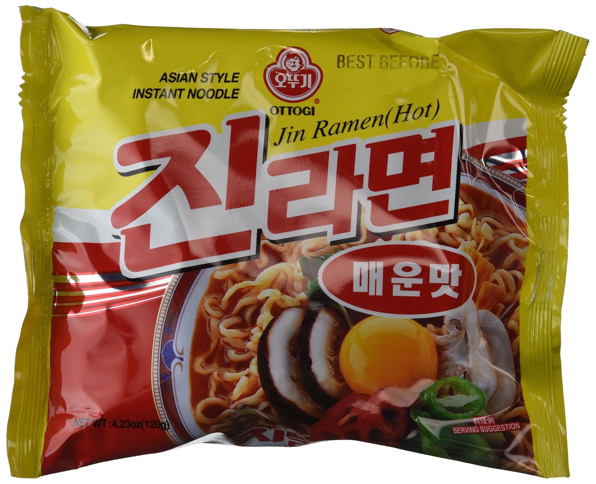 Ottogi Hot Jin Ramen Noodles, 4.23 Ounce (Pack of 20)