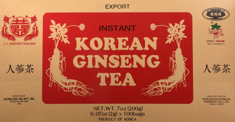 Shuang Xi Brand Instant Korean Ginseng Tea 0.07 Oz. X 100 Bags By Dongwon (Value Pack) 3 Boxes - Mighty Depot