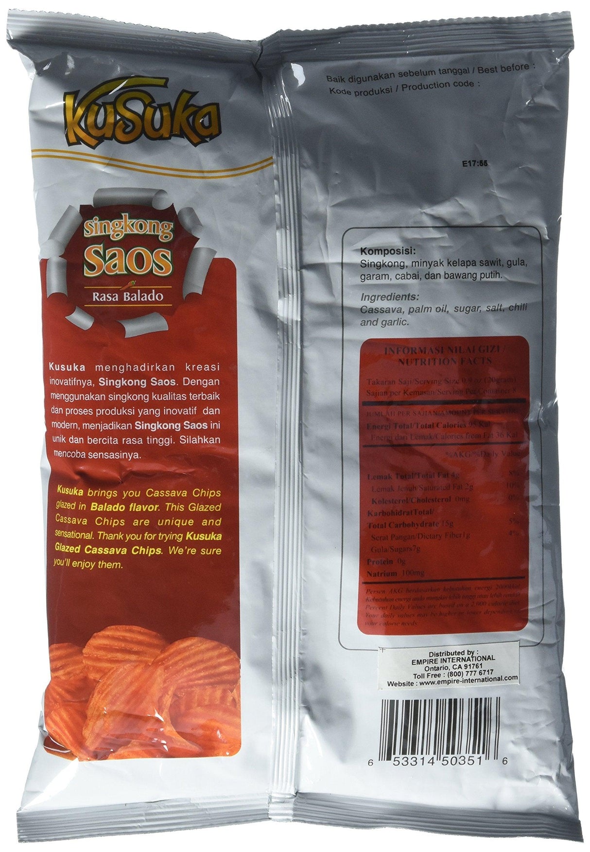 Kusuka Cassava Chips, Balado, 5.6 Ounce - Mighty Depot