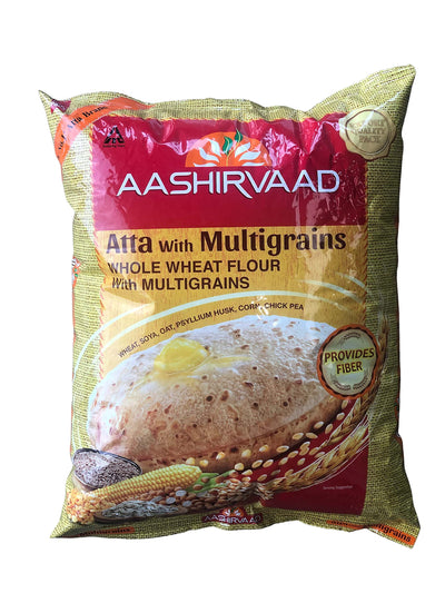 Aashirvaad Atta with Multigrains, Whole Wheat Flour with Multigrains, Wheat, Soya, Chick Pea, Maize, Psyllium Husk, Enduring Value, Product of India (4lb)
