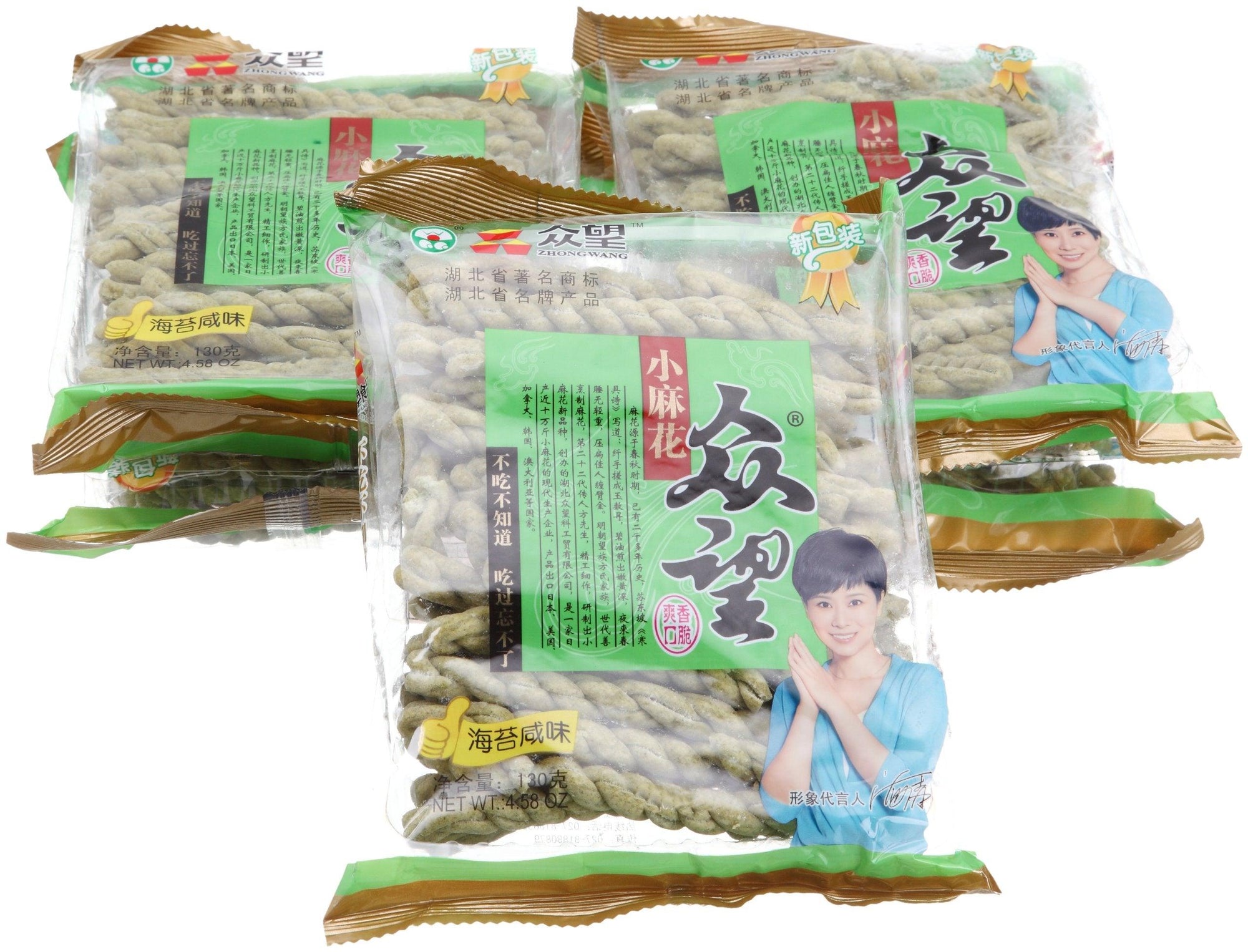 Zhongwang Fried Dough Twist (Laver Flavor)130g (pack of 4) 众望小麻花 (海苔味)130g(4包）