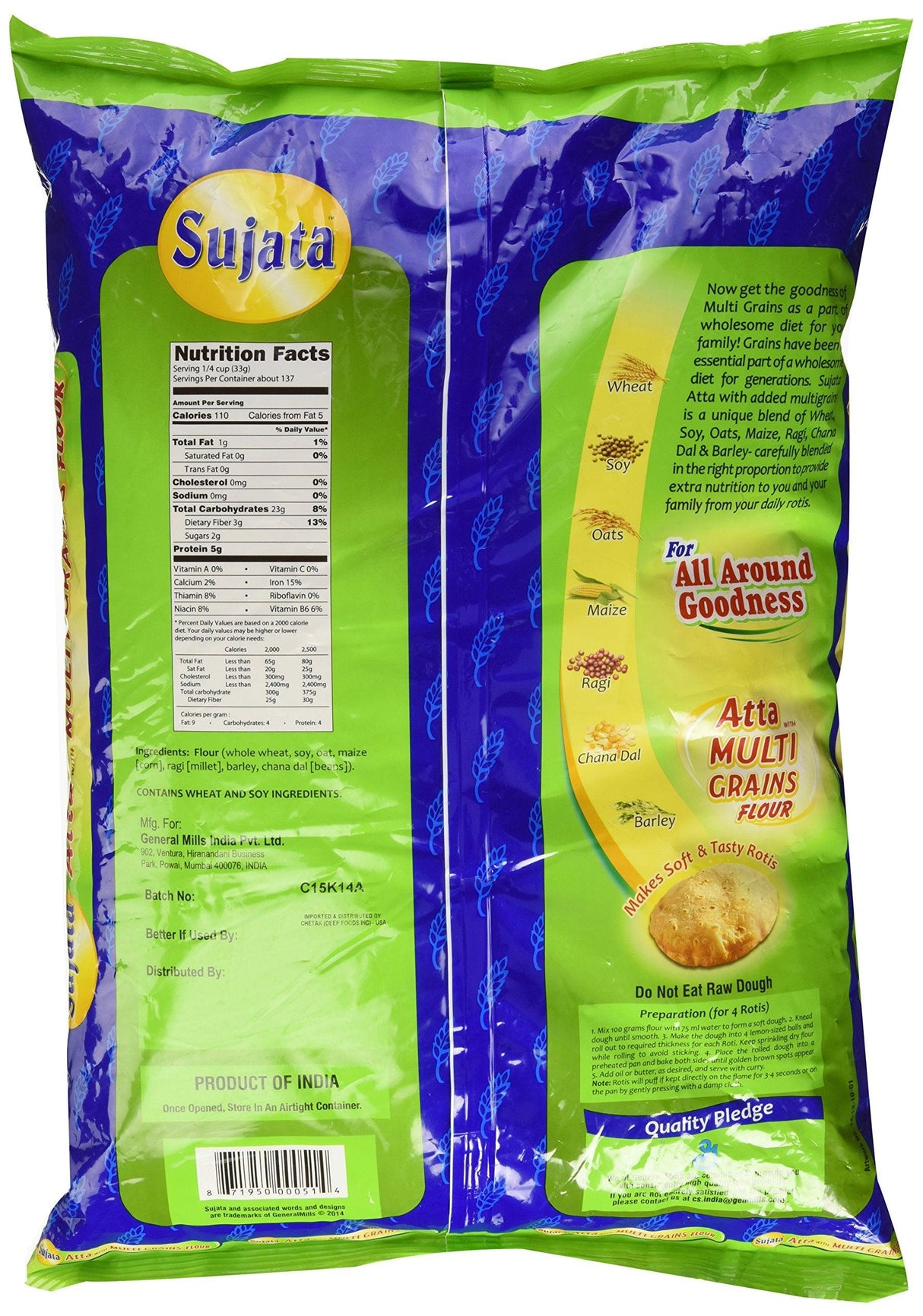 Pillsbury (Sujata) Atta with Multi-Grains Flour 10lb - Mighty Depot