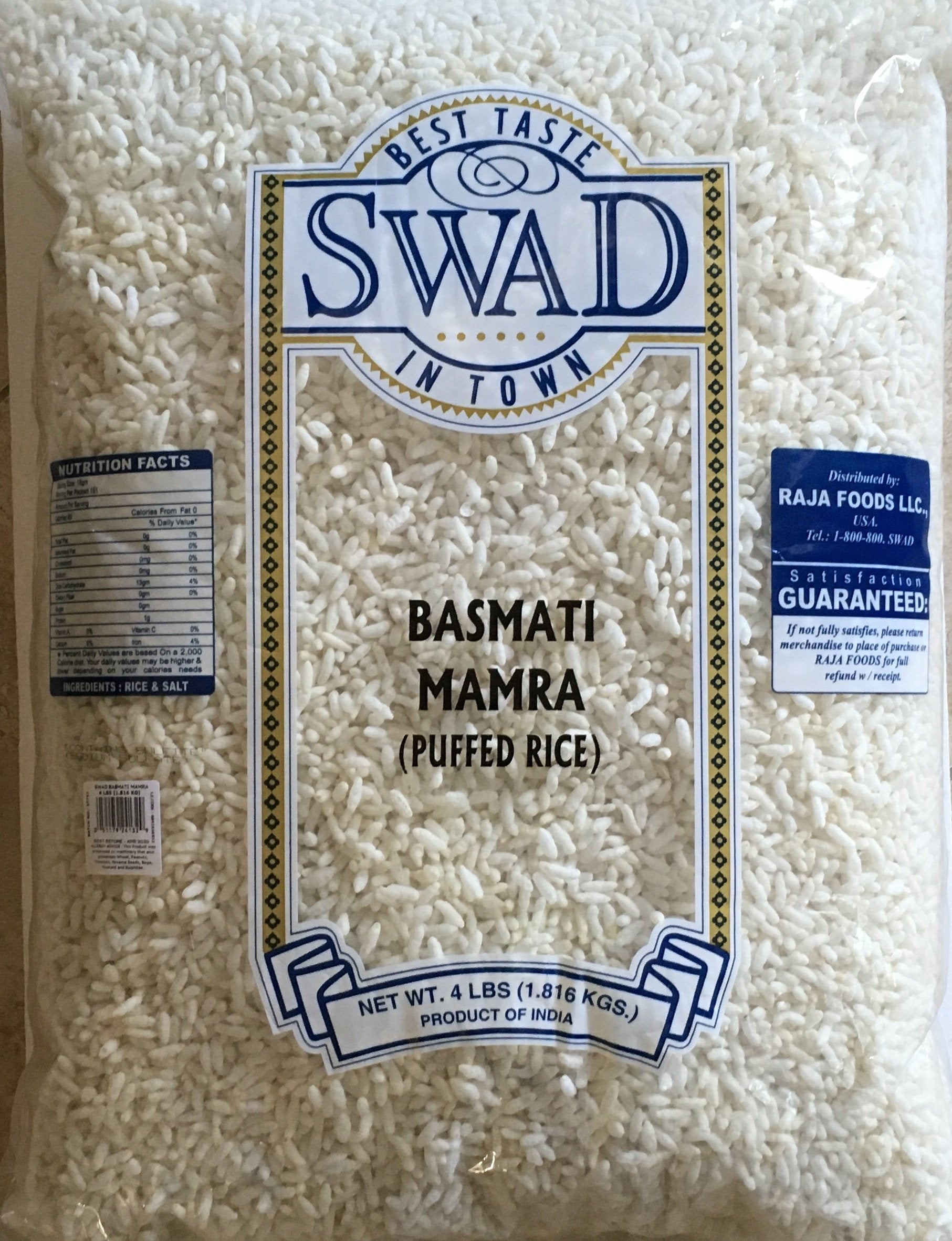 Swad Basmati Mamra (Puffed Rice) - 4 Lbs, 1.816kg, VALUE PACK, Indian Groceries