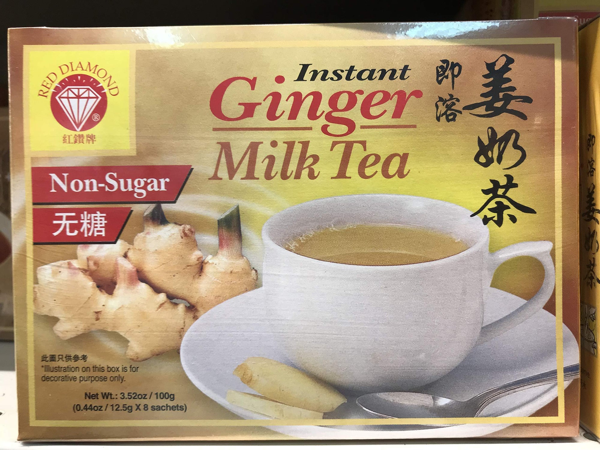 Red Diamond Instant Ginger Milk Tea No Sugar 3.52 oz - Pack of 2