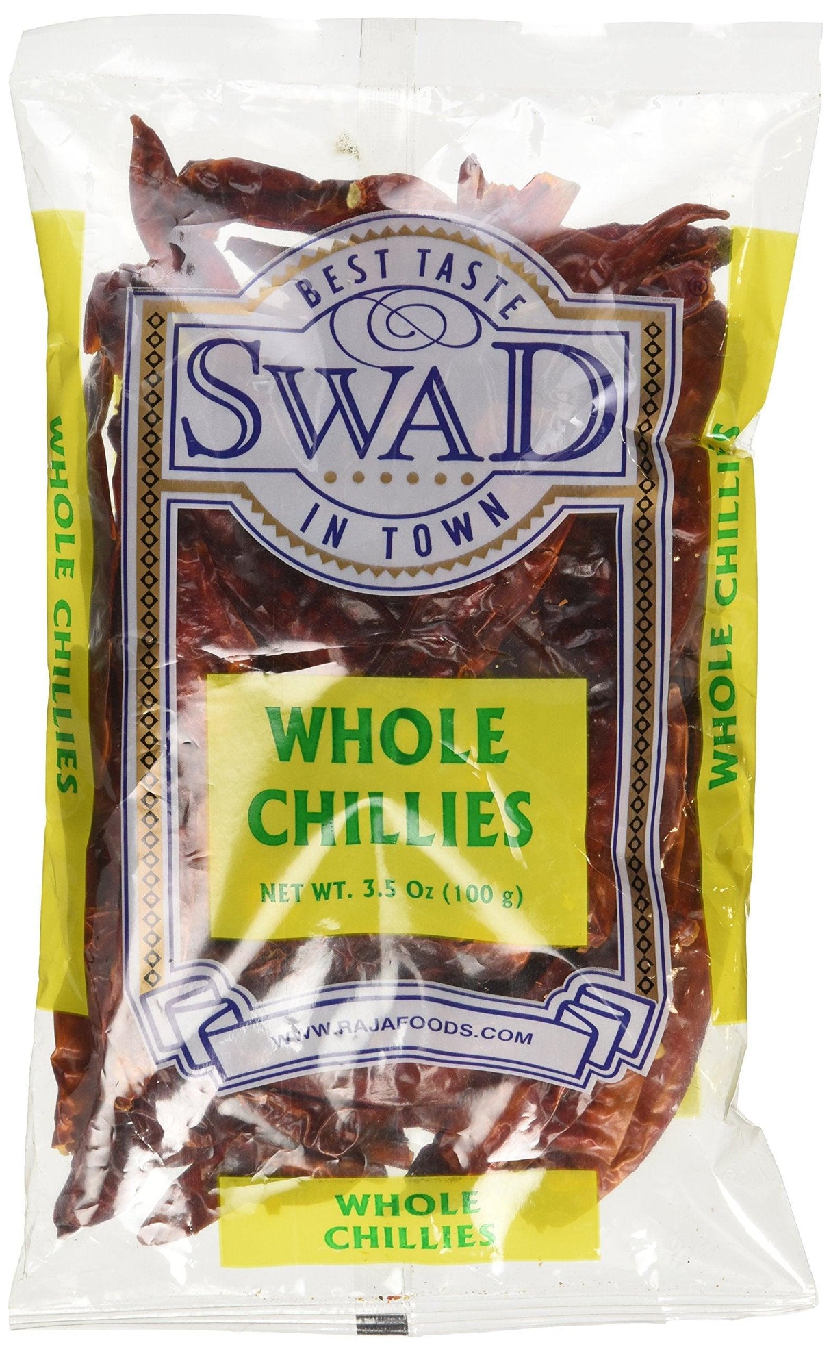Swad Whole Red Dried Chillies 3.5oz., 100 Grams/ Indian Groceries - Mighty Depot