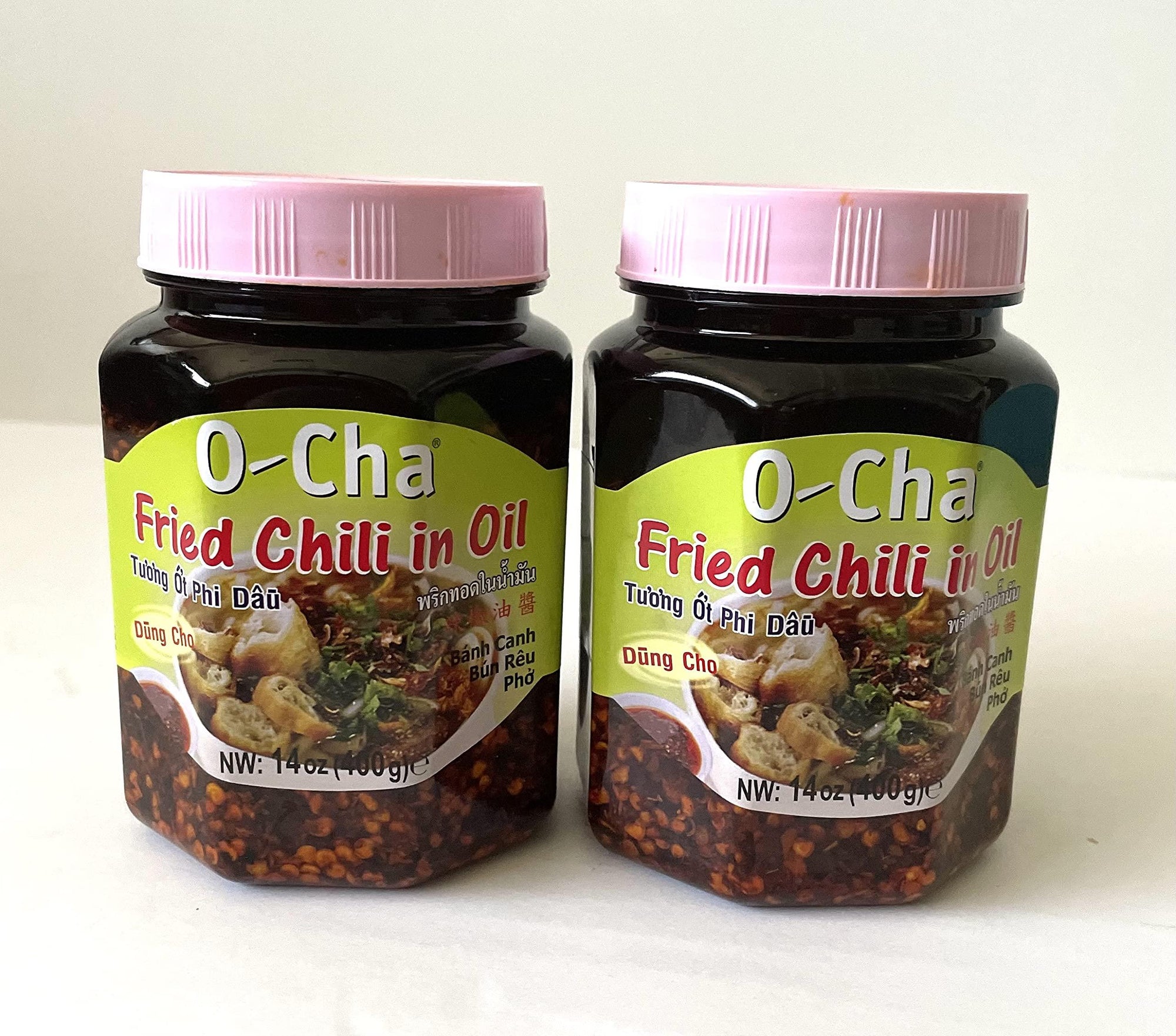 Fried Chili in Oil O-Cha Brand - Authentic Thai Flavor with Crispy Garlic and Red Onion 14 oz.(Pack of 2), Shipped by Thai Pantry.net