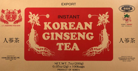 Shuang Xi Brand Instant Korean Ginseng Tea 0.07 Oz. X 100 Bags By Dongwon (Value Pack) 3 Boxes - Mighty Depot