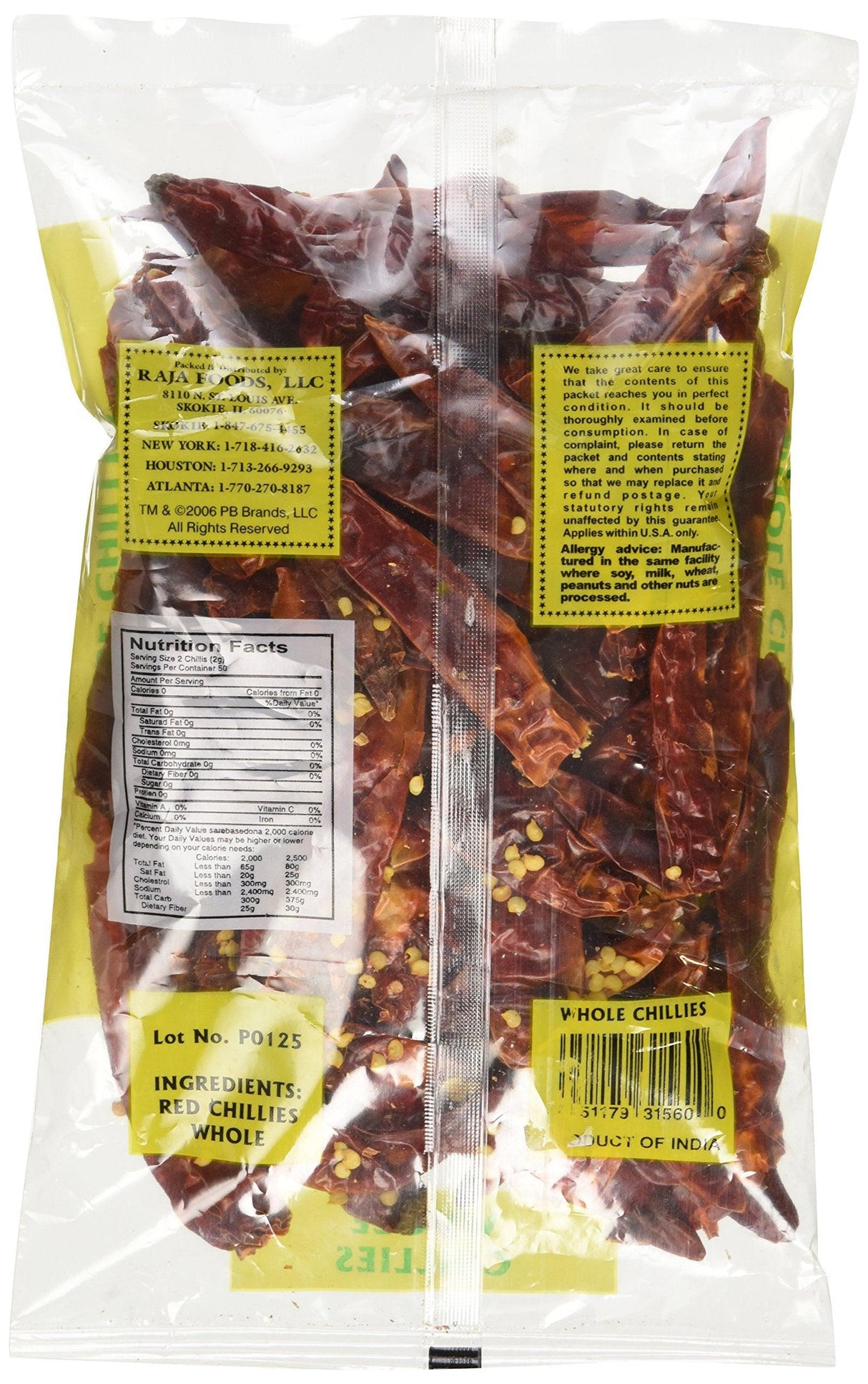 Swad Whole Red Dried Chillies 3.5oz., 100 Grams/ Indian Groceries - Mighty Depot