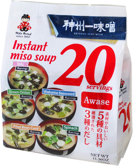 Miko Brand Miso Soup 20 Piece Value Pack, Awase, 11.36 Ounce (Pack of 1) - Mighty Depot