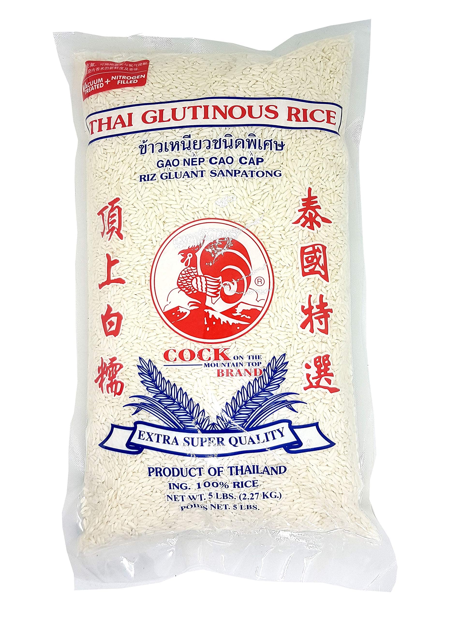 Thai Sanpatong Glutinous Sticky Rice Extra Super Quality Cock Brand 5 lbs.