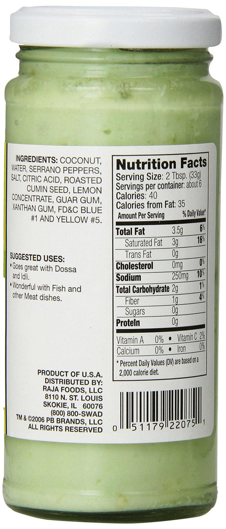 Swad Coconut Chutney, NET WT 7.5 OZ(212g) - Mighty Depot