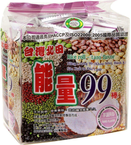 99 All natural Pei Tien Energy 99 rice cake roll 6.35oz 能量 (Taro Flavor, 4 Packs) - Mighty Depot