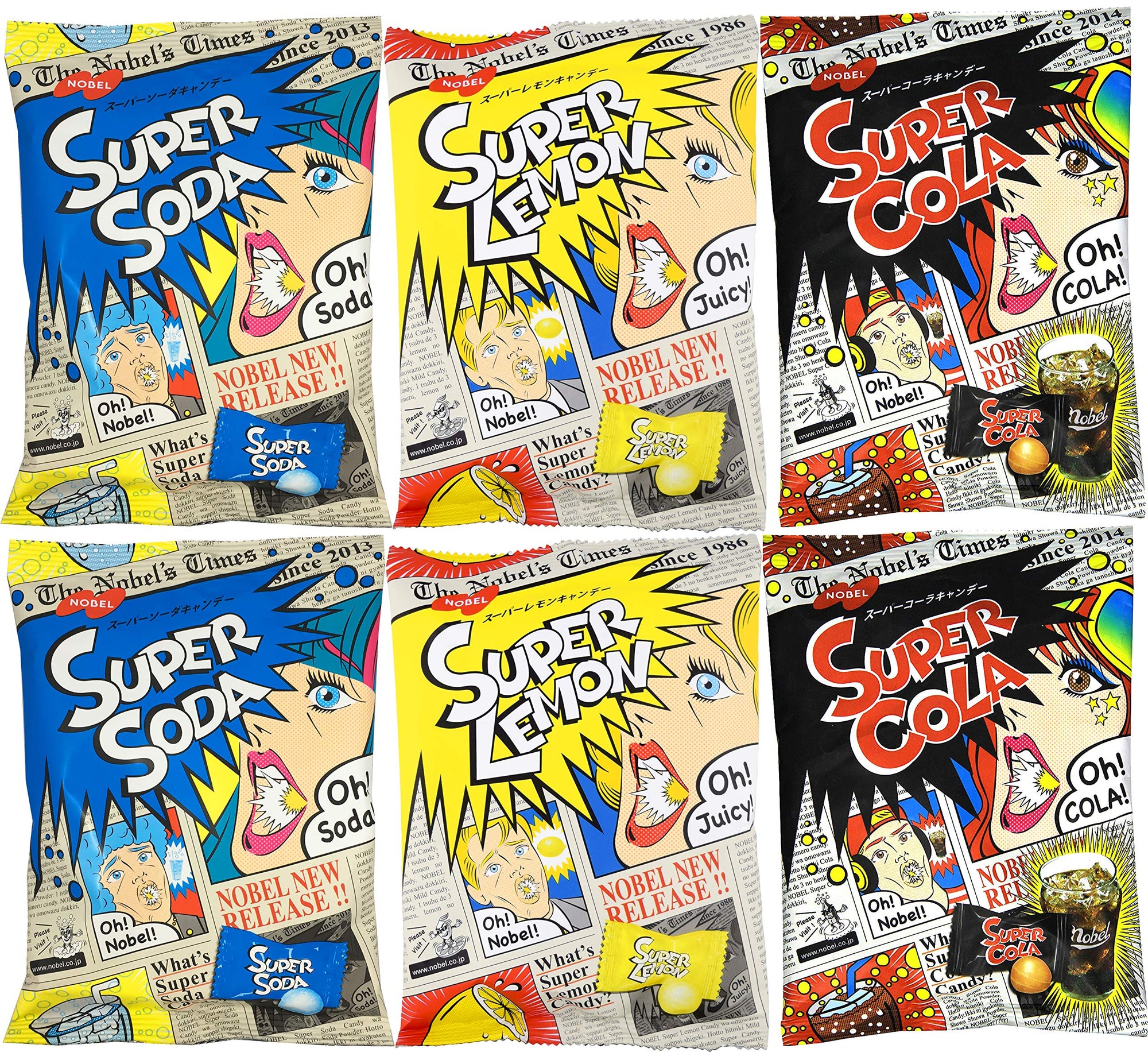 Nobel Super Sour Candy Trial Set 6 Bags (3.1oz x 3 Kinds x 2 Sets)