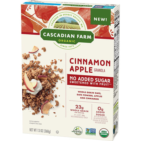 Cascadian Farm Organic No Added Sugar Granola, Cinnamon Apple, 13 oz - Mighty Depot