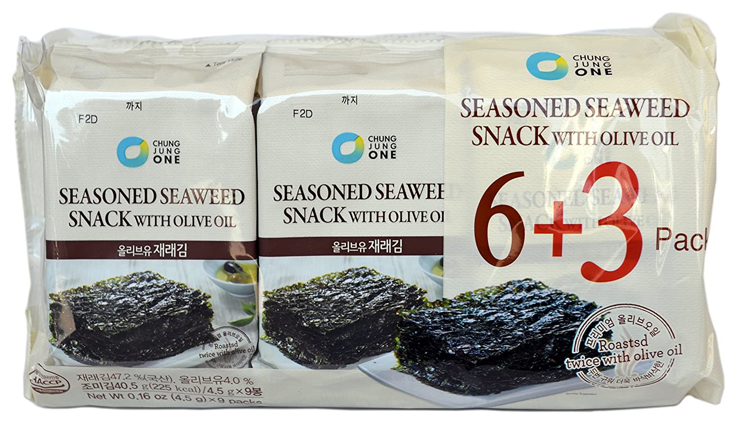 Chung Jung One, Seasoned Seaweed Snack, 9 Count (9 Pack) (4.5g x 9)