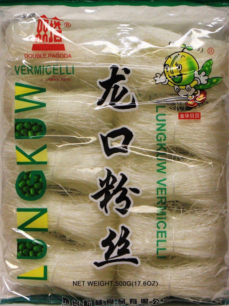龍口粉絲Double Pagoda LungKuw Mung Been Threads Noodle -Vermicelli, Thin 17.6 oz - Mighty Depot