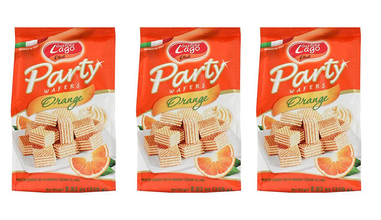 Gastone Lago Party Wafers Orange Cream Filling 8.82 oz, 250g (Pack of 3)