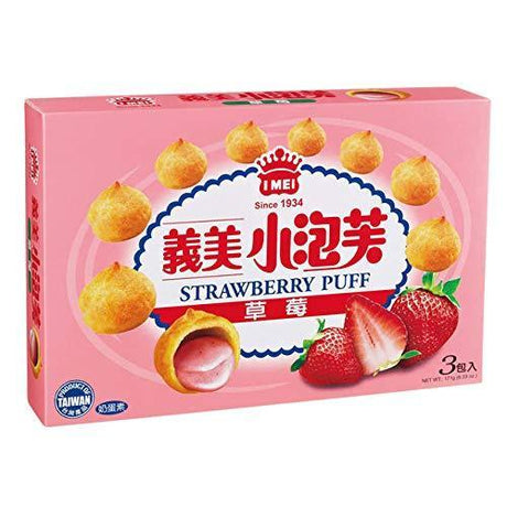 I-MEI PUFF flavor Taiwan Snack 義美小泡芙 171g (3 in 1) (Strawberry) - Mighty Depot