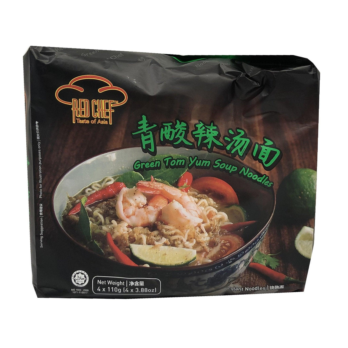Red Chef - Green Tom Yum Soup Noodles, 14.8 Ounces (3.8 oz/pack), (1 pack of 4) - Mighty Depot