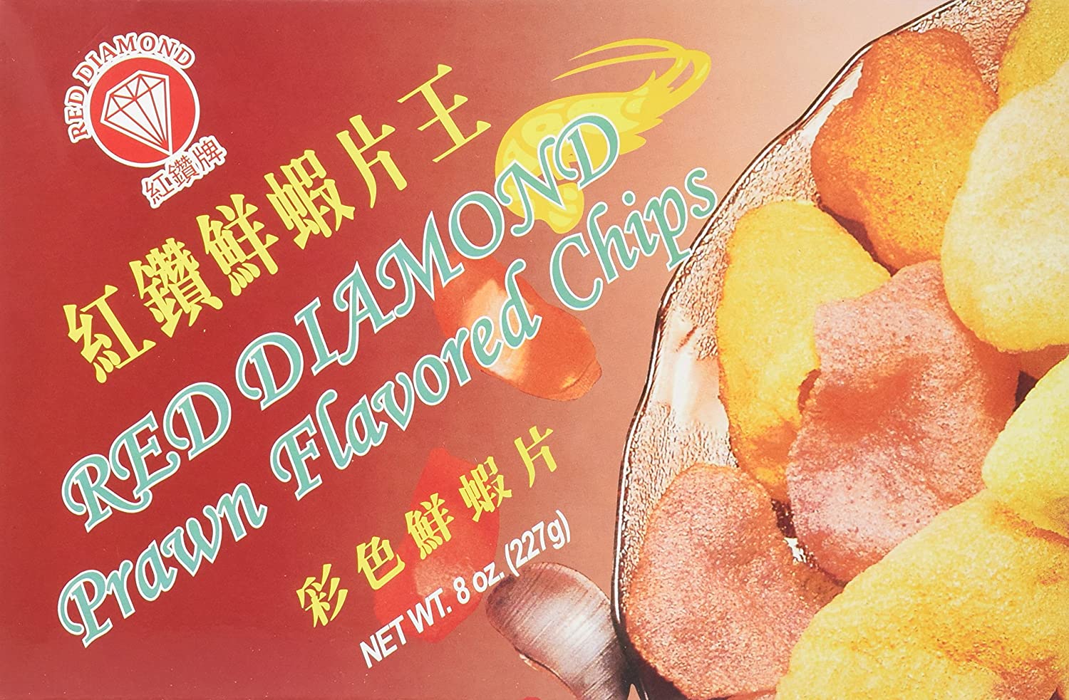 Red Diamond Prawn Flavored Chips (Colored Shrimp Chips) 8 Oz. 1 Box