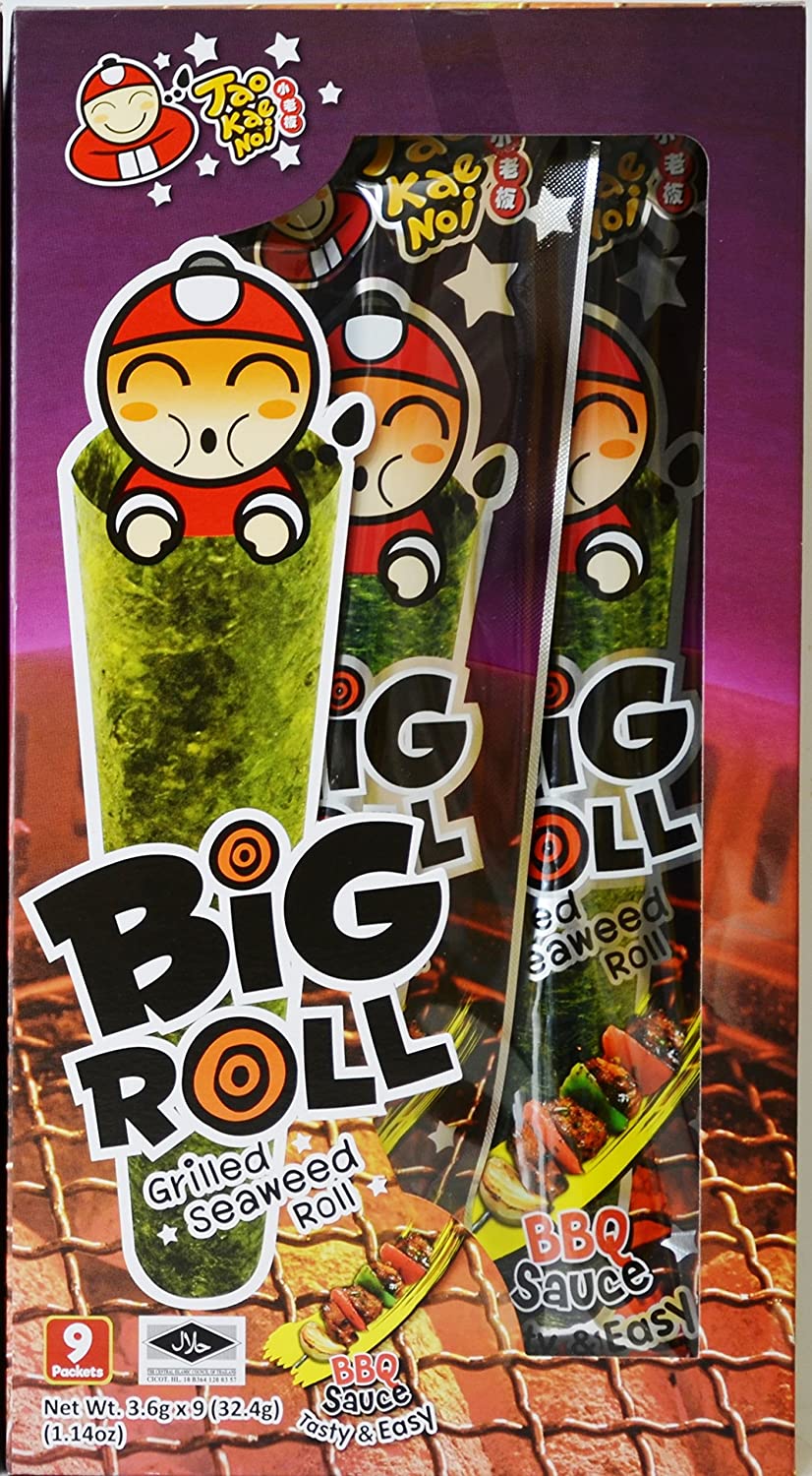 Tao Kae Noi Big Roll Grilled Seaweed Roll 9 Packets Per Box, (32.4 g) - 3 Boxes (BBQ Sauce Flavour)